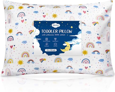 Babebay Toddler Pillow,13X18 Soft Toddler Pillows for Sleeping, Machine Washable Kids Pillow with Cotton Pillowcase, Perfect for Travel, Toddlers Cot in Kuwait