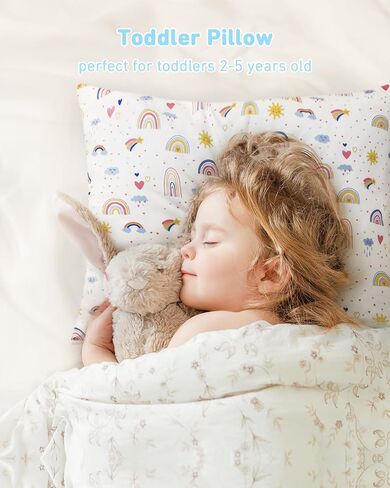 Babebay Toddler Pillow,13X18 Soft Toddler Pillows for Sleeping, Machine Washable Kids Pillow with Cotton Pillowcase, Perfect for Travel, Toddlers Cot in Kuwait