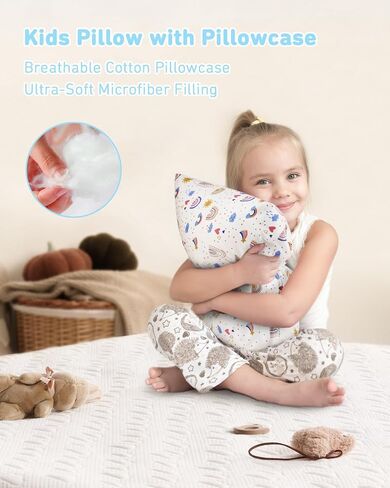 Babebay Toddler Pillow,13X18 Soft Toddler Pillows for Sleeping, Machine Washable Kids Pillow with Cotton Pillowcase, Perfect for Travel, Toddlers Cot in Kuwait