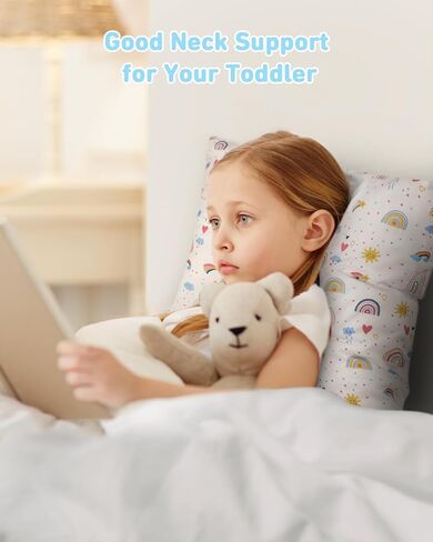 Babebay Toddler Pillow,13X18 Soft Toddler Pillows for Sleeping, Machine Washable Kids Pillow with Cotton Pillowcase, Perfect for Travel, Toddlers Cot in Kuwait