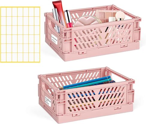 2-Pack Mini Collapsible Storage Box,Foldable Plastic Baskets with tags,Storage Crates for Desk Organizers Home Kitchen Bedroom Bathroom Office Tool Small Parts (pink, 5.9x3.8x2.2'') in Saudi Arabia