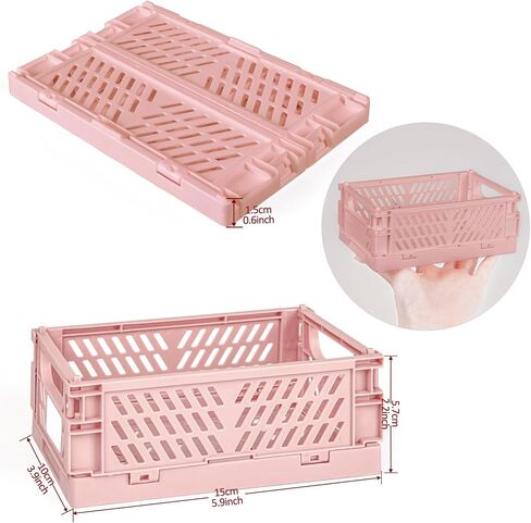 2-Pack Mini Collapsible Storage Box,Foldable Plastic Baskets with tags,Storage Crates for Desk Organizers Home Kitchen Bedroom Bathroom Office Tool Small Parts (pink, 5.9x3.8x2.2'') in Saudi Arabia