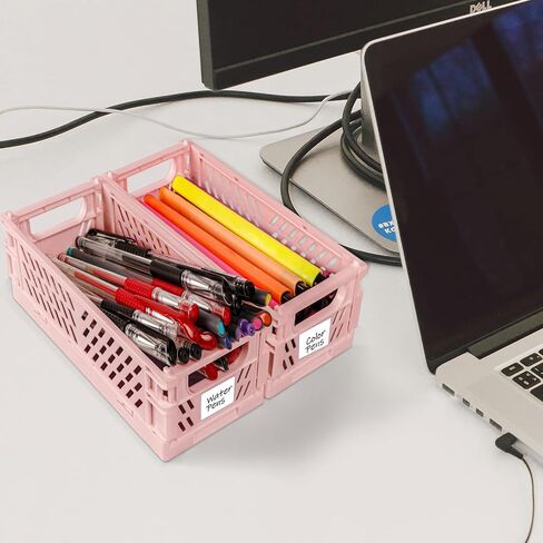 2-Pack Mini Collapsible Storage Box,Foldable Plastic Baskets with tags,Storage Crates for Desk Organizers Home Kitchen Bedroom Bathroom Office Tool Small Parts (pink, 5.9x3.8x2.2'') in Saudi Arabia