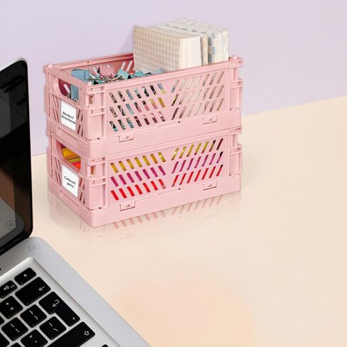 2-Pack Mini Collapsible Storage Box,Foldable Plastic Baskets with tags,Storage Crates for Desk Organizers Home Kitchen Bedroom Bathroom Office Tool Small Parts (pink, 5.9x3.8x2.2'') in Saudi Arabia