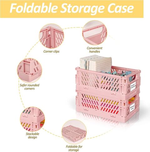 2-Pack Mini Collapsible Storage Box,Foldable Plastic Baskets with tags,Storage Crates for Desk Organizers Home Kitchen Bedroom Bathroom Office Tool Small Parts (pink, 5.9x3.8x2.2'') in Saudi Arabia