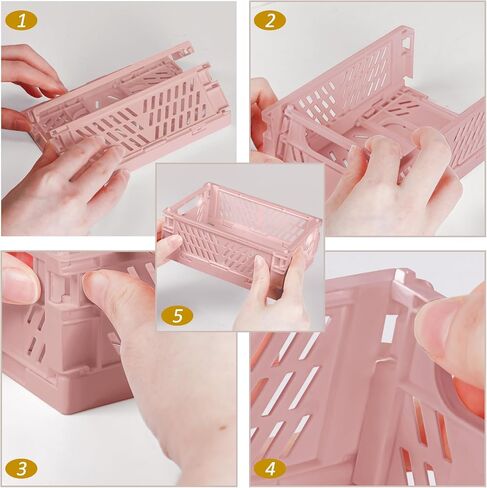 2-Pack Mini Collapsible Storage Box,Foldable Plastic Baskets with tags,Storage Crates for Desk Organizers Home Kitchen Bedroom Bathroom Office Tool Small Parts (pink, 5.9x3.8x2.2'') in Saudi Arabia