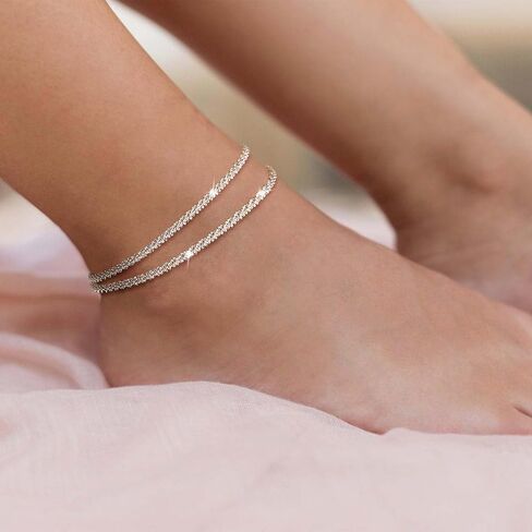 Ankle Bracelets for Women, Glitter Waterproof Adjustable Anklet for Women, 14K Gold Plated/Sterling Silver Layered Anklets, Summer Beach Anklet Jewelry for Women Gift in Saudi Arabia