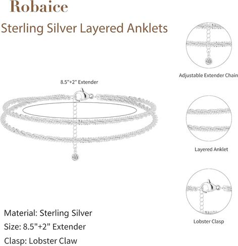 Ankle Bracelets for Women, Glitter Waterproof Adjustable Anklet for Women, 14K Gold Plated/Sterling Silver Layered Anklets, Summer Beach Anklet Jewelry for Women Gift in Saudi Arabia