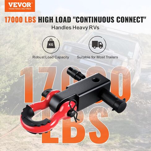 VEVOR Shackle Hitch Receiver, Fits 2" Receivers, 44100 lbs Breaking Strength, D Ring Shackle with Trailer Hitch Lock Pin, Heavy Duty Towing Accessories for Trucks, Jeeps, Off-Road Vehicle Recovery in Saudi Arabia