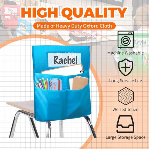 12 حزمة من مخطط جيب الصديق للكراسي، جيوب للكراسي للفصول الدراسية، مخطط جيب للمقعد مع 3 جيوب تخزين شديدة التحمل، منظم تخزين خلفي للكرسي لطلاب المنزل في الفصل الدراسي، 16 × 20 بوصة، 6 ألوان in Kuwait