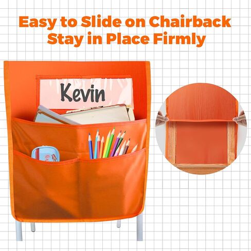 12 حزمة من مخطط جيب الصديق للكراسي، جيوب للكراسي للفصول الدراسية، مخطط جيب للمقعد مع 3 جيوب تخزين شديدة التحمل، منظم تخزين خلفي للكرسي لطلاب المنزل في الفصل الدراسي، 16 × 20 بوصة، 6 ألوان in Kuwait