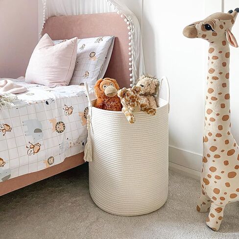 Goodpick Tall Wicker Laundry Basket with Handles, Boho Decorative Storage Basket for Living Room, Bedroom, Entryway, Bathroom, Large Woven Blanket Basket for Pillows, Towels, Shoes, Jute, 16" x 20" in Kuwait