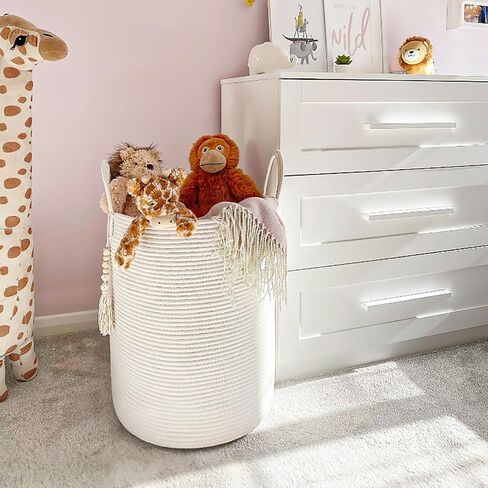 Goodpick Tall Wicker Laundry Basket with Handles, Boho Decorative Storage Basket for Living Room, Bedroom, Entryway, Bathroom, Large Woven Blanket Basket for Pillows, Towels, Shoes, Jute, 16" x 20" in Kuwait