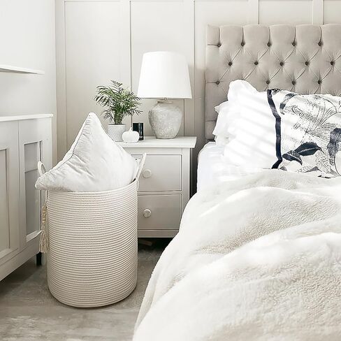 Goodpick Tall Wicker Laundry Basket with Handles, Boho Decorative Storage Basket for Living Room, Bedroom, Entryway, Bathroom, Large Woven Blanket Basket for Pillows, Towels, Shoes, Jute, 16" x 20" in Kuwait