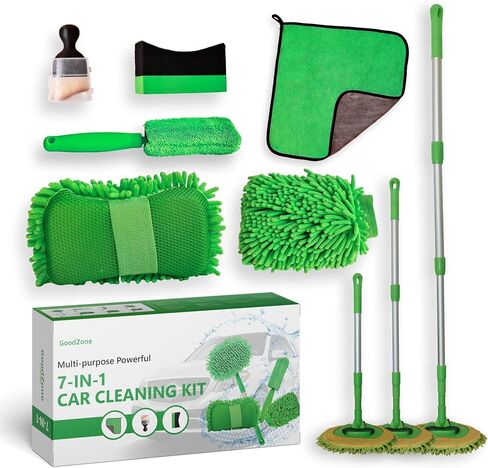 Car Detailing Kit - 7-Piece Robust Car Cleaning Set Comprising a Range of Gentle Bristle Car Detailing Brushes for Interior - Exterior - Wheels - and Dashboard Cleaning., Green 7PCS in Saudi Arabia