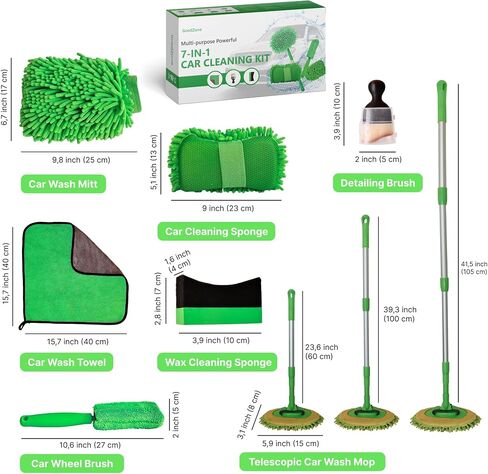 Car Detailing Kit - 7-Piece Robust Car Cleaning Set Comprising a Range of Gentle Bristle Car Detailing Brushes for Interior - Exterior - Wheels - and Dashboard Cleaning., Green 7PCS in Saudi Arabia
