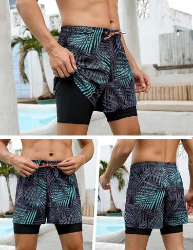 KANAV Mens Swim Trunks with Compression Liner 2 in 1 Quick-Dry Swim Shorts Lined Board Shorts (No Pockets) in Kuwait