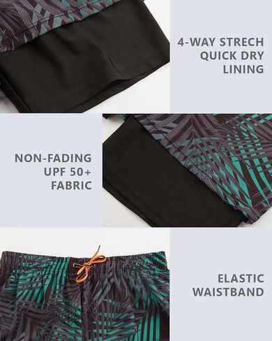 KANAV Mens Swim Trunks with Compression Liner 2 in 1 Quick-Dry Swim Shorts Lined Board Shorts (No Pockets) in Kuwait