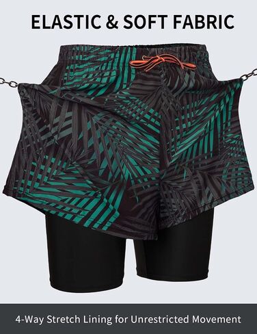 KANAV Mens Swim Trunks with Compression Liner 2 in 1 Quick-Dry Swim Shorts Lined Board Shorts (No Pockets) in Kuwait