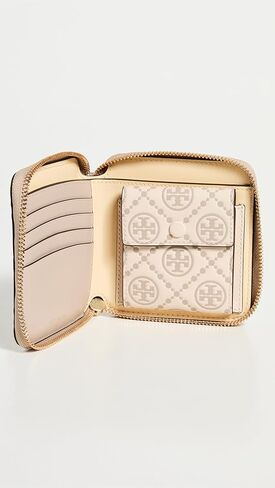 محفظة Tory Burch النسائية ثنائية الطي منقوشة على شكل حرف T، لونجان/كريمي جديد، أرجواني، جرافيك، مقاس واحد in Kuwait