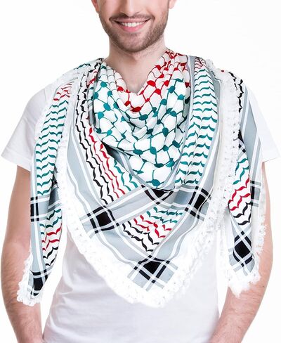 Palestine Scarf Arab Keffiyeh Scarf for Men Women - Shemagh Wrap Arab Turban Cover Head Scarf with Tassels in Saudi Arabia