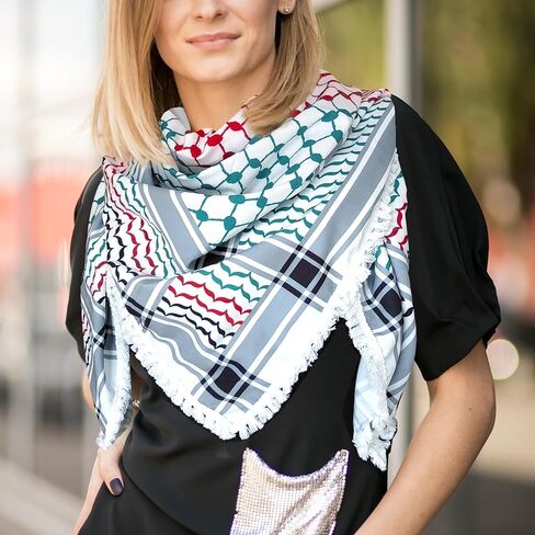 Palestine Scarf Arab Keffiyeh Scarf for Men Women - Shemagh Wrap Arab Turban Cover Head Scarf with Tassels in Saudi Arabia
