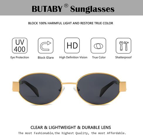 BUTABY Retro Oval Sunglasses for Women Men Designer Trendy Sun Glasses Classic Shades UV400 Protection in Saudi Arabia