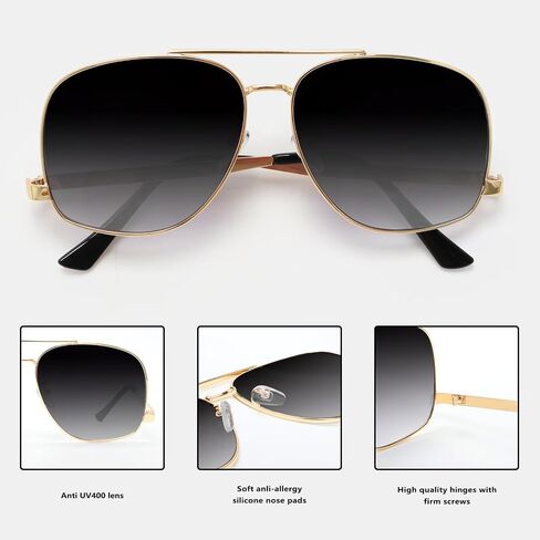Classic Aviator Sunglasses for Women Men Oversized 70s Vintage Trendy Metal Square Aviators Sun Glasses in Saudi Arabia