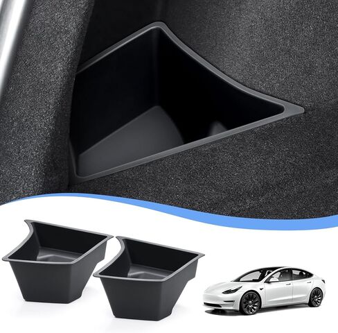 صندوق تخزين جانبي لصندوق السيارة الخلفي يناسب طراز تسلا 3 هايلاند 2024، حزم حماية للتخزين الجانبي، منظم تخزين مقاوم للماء، صندوق TPE موديل 3، ملحقات داخلية قطعتين باللون الأسود in Kuwait