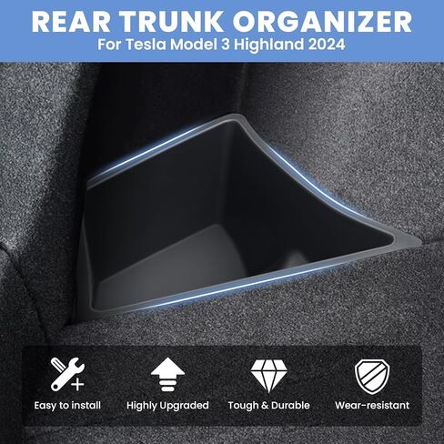 صندوق تخزين جانبي لصندوق السيارة الخلفي يناسب طراز تسلا 3 هايلاند 2024، حزم حماية للتخزين الجانبي، منظم تخزين مقاوم للماء، صندوق TPE موديل 3، ملحقات داخلية قطعتين باللون الأسود in Kuwait