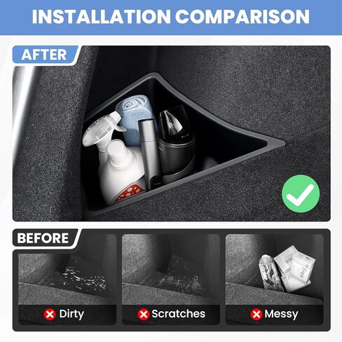 صندوق تخزين جانبي لصندوق السيارة الخلفي يناسب طراز تسلا 3 هايلاند 2024، حزم حماية للتخزين الجانبي، منظم تخزين مقاوم للماء، صندوق TPE موديل 3، ملحقات داخلية قطعتين باللون الأسود in Kuwait