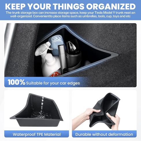 صندوق تخزين جانبي لصندوق السيارة الخلفي يناسب طراز تسلا 3 هايلاند 2024، حزم حماية للتخزين الجانبي، منظم تخزين مقاوم للماء، صندوق TPE موديل 3، ملحقات داخلية قطعتين باللون الأسود in Kuwait