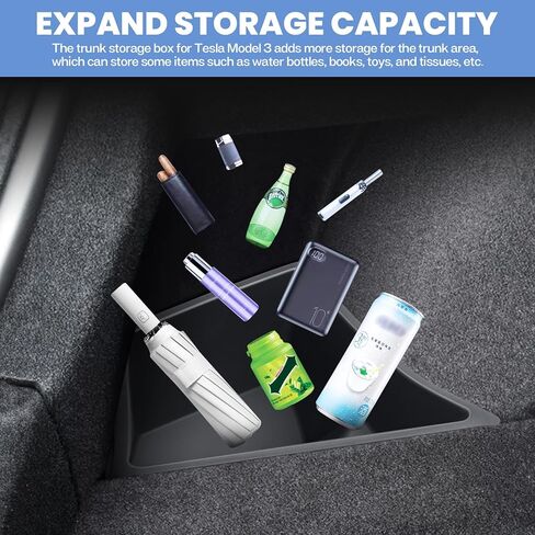 صندوق تخزين جانبي لصندوق السيارة الخلفي يناسب طراز تسلا 3 هايلاند 2024، حزم حماية للتخزين الجانبي، منظم تخزين مقاوم للماء، صندوق TPE موديل 3، ملحقات داخلية قطعتين باللون الأسود in Kuwait