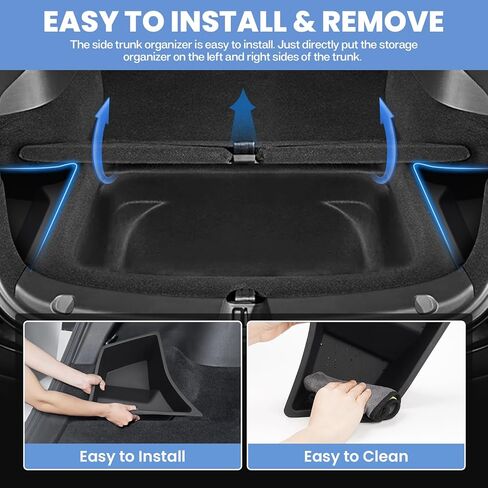 صندوق تخزين جانبي لصندوق السيارة الخلفي يناسب طراز تسلا 3 هايلاند 2024، حزم حماية للتخزين الجانبي، منظم تخزين مقاوم للماء، صندوق TPE موديل 3، ملحقات داخلية قطعتين باللون الأسود in Kuwait