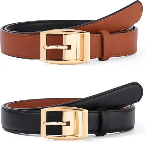 أحزمة Kajeer النسائية ذات الوجهين للجينز، حزام أسود للسيدات مع مشبك دبوس دوار in Kuwait