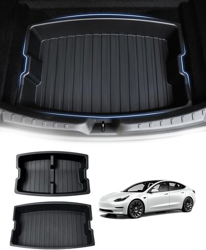 2024 أحدث طراز Tesla 3 منظم صندوق السيارة الخلفي مخصص مناسب للطراز 3 ملحقات المرتفعات صناديق تخزين صندوق السيارة العلوية والسفلية حاوية بطبقة مزدوجة صندوق بقالة مقاوم للماء مادة ABS باللون الأسود in Kuwait