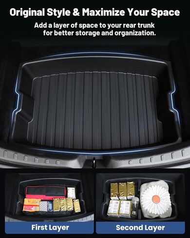 2024 أحدث طراز Tesla 3 منظم صندوق السيارة الخلفي مخصص مناسب للطراز 3 ملحقات المرتفعات صناديق تخزين صندوق السيارة العلوية والسفلية حاوية بطبقة مزدوجة صندوق بقالة مقاوم للماء مادة ABS باللون الأسود in Kuwait