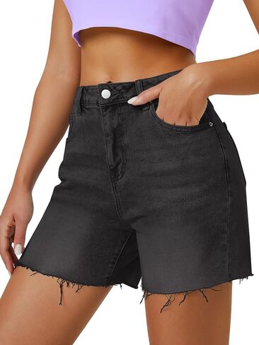 Womens High Waist Jean Shorts Wide Straight Leg Microelastic Long Denim Mom Shorts in Kuwait