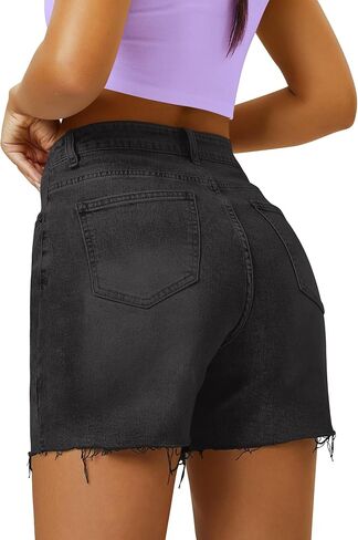 Womens High Waist Jean Shorts Wide Straight Leg Microelastic Long Denim Mom Shorts in Kuwait