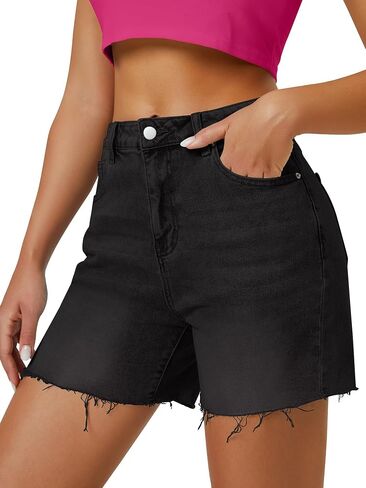 Womens High Waist Jean Shorts Wide Straight Leg Microelastic Long Denim Mom Shorts in Kuwait