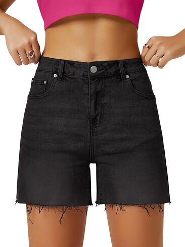 Womens High Waist Jean Shorts Wide Straight Leg Microelastic Long Denim Mom Shorts in Kuwait