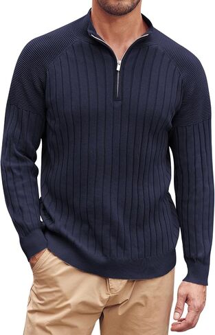 Beotyshow Men's Quarter-Zip Turtleneck Sweater Long Sleeve Pullover in Saudi Arabia