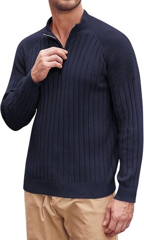 Beotyshow Men's Quarter-Zip Turtleneck Sweater Long Sleeve Pullover in Saudi Arabia