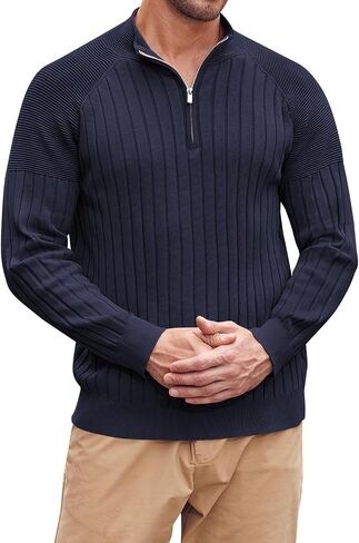 Beotyshow Men's Quarter-Zip Turtleneck Sweater Long Sleeve Pullover in Saudi Arabia