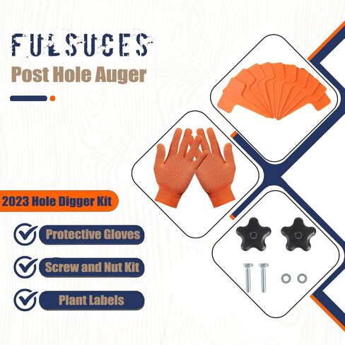 2023 Hole Digger Kit - 25.5×34In Hand Auger Post Hole Digger with A Hole Augers 3.95", Adapter, Gloves, Non-Slip Handles, And Plant Labels, For Flower, Tree, Seedlings, Umbrella, Fence Holes, Orange in Saudi Arabia