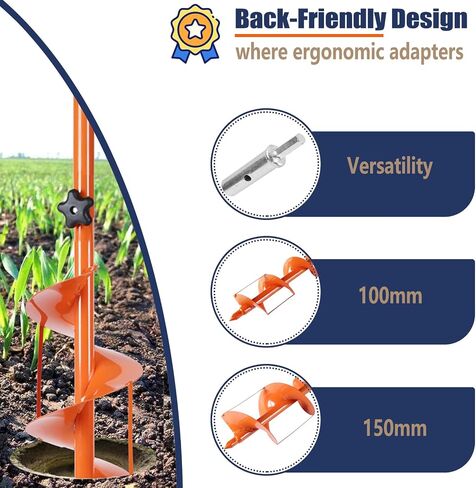 2023 Hole Digger Kit - 25.5×34In Hand Auger Post Hole Digger with A Hole Augers 3.95", Adapter, Gloves, Non-Slip Handles, And Plant Labels, For Flower, Tree, Seedlings, Umbrella, Fence Holes, Orange in Saudi Arabia
