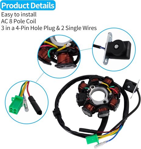 Ignition Stator Magneto 5 Wire AC 6 Pole Coil Fits for GY6 50cc 100cc 125cc 150cc Engine for ATV Go Kart Dune Buggy Dirt Bike, Magneto Stator Plate with 3-Pin Plug Wire and 2 Single Wires in Saudi Arabia