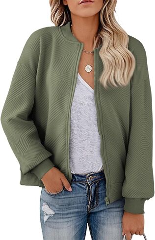 EVALESS Womens Bomber Jacket Coat Casual Stand Collar Zip Up Lightweight Fall Fashion Jackets Outfits with Pockets in Saudi Arabia