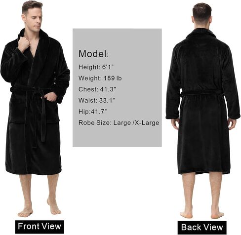 Mens Fleece Robe, Soft Plush Robe for Men, Mens Bathrobe Spa Robe with Belt & 2 Pockets in Kuwait