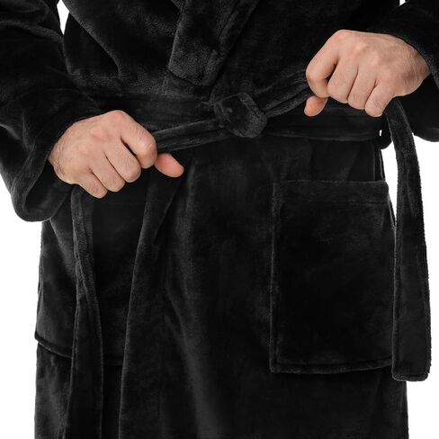 Mens Fleece Robe, Soft Plush Robe for Men, Mens Bathrobe Spa Robe with Belt & 2 Pockets in Kuwait